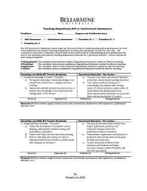 Teaching Dispositions Self or Institutional Assessment