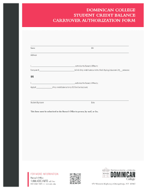 Dominican College Student Credit Balance Carryover Authorization Form