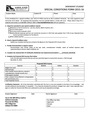 Dependent Student Special Conditions Form