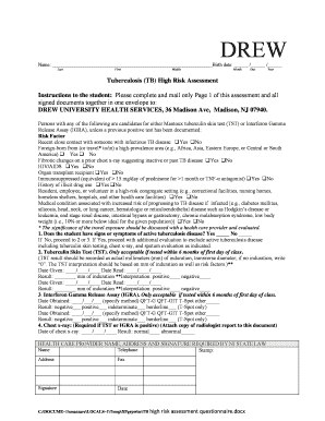 Tuberculosis High Risk Assessment Form