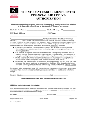 Financial Aid Refund Authorization Form