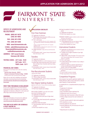Fairmont State University Application for Admission