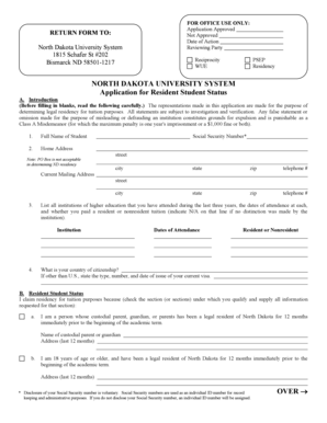 North Dakota Resident Student Status Application