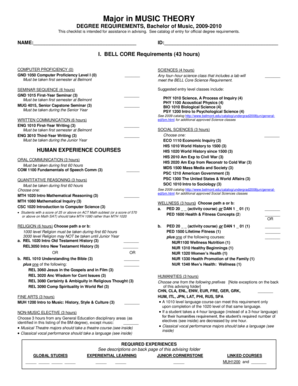 Bachelor of Music Degree Requirements Checklist