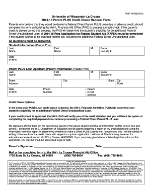 2014-15 Parent PLUS Credit Check Request Form