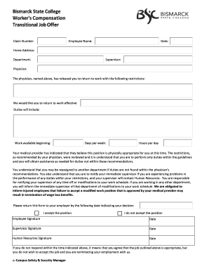 Worker's Compensation Transitional Job Offer