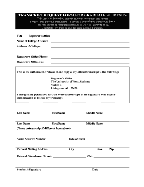 Transcript Request Form for Graduate Students