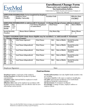 Employee Vision Coverage Enrollment Form