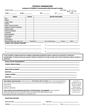 Student Physical Examination Form