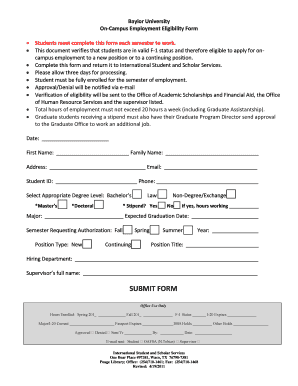 Baylor University On-Campus Employment Eligibility Form