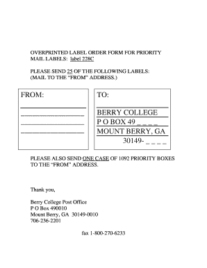 Overprinted Label Order Form