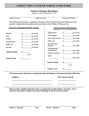 Parent Non-Tax Filer Verification Form