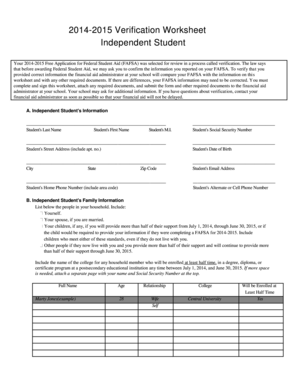 2014-2015 Verification Worksheet