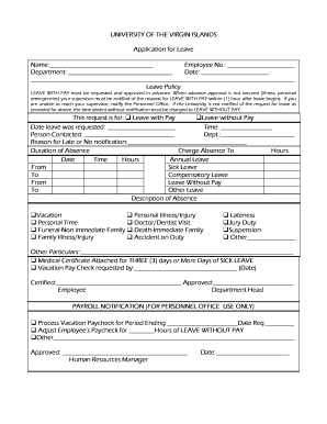 University of the Virgin Islands Leave Application