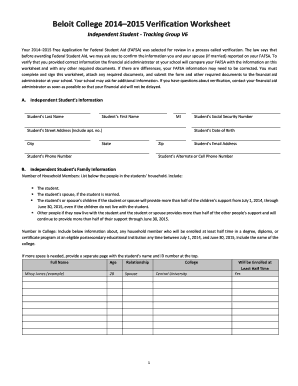 Beloit College 2014–2015 Verification Worksheet