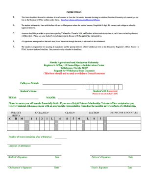 Request for Withdrawal from Course(s)