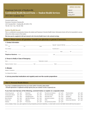 Student Health Record Form