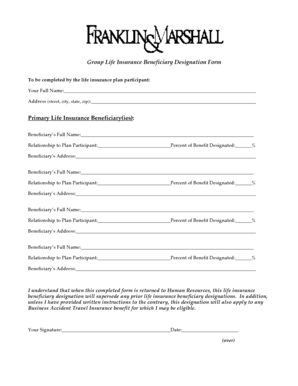 Group Life Insurance Beneficiary Designation Form