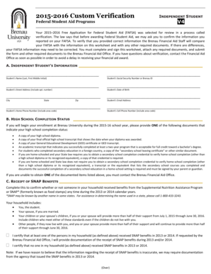 2015-2016 Independent Student Verification Form