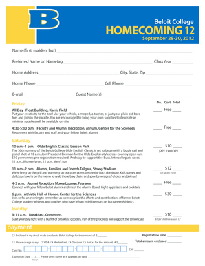 Beloit College Homecoming Registration Form