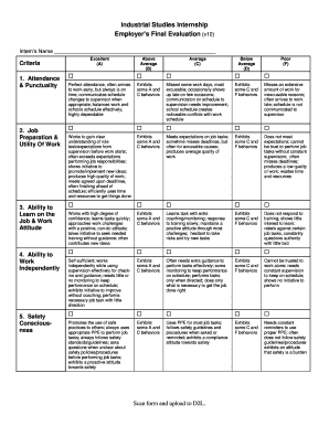 Industrial Studies Internship Employer Evaluation