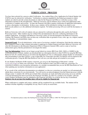 Bellevue University Verification Worksheet