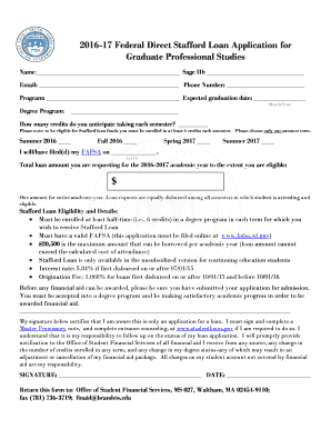 2016-17 Federal Direct Stafford Loan Application