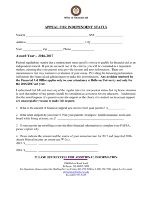 Appeal for Independent Status Form