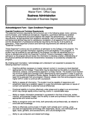 Baker College Waiver Form