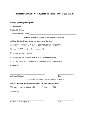 Academic Advisor Verification Form for OPT Application