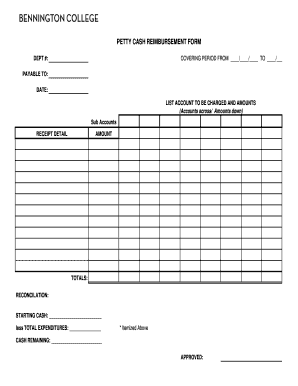 Petty Cash Reimbursement Form