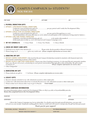Bryant University Campus Campaign Donation Form