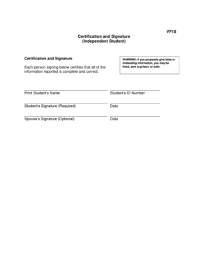Independent Student Certification and Signature Form