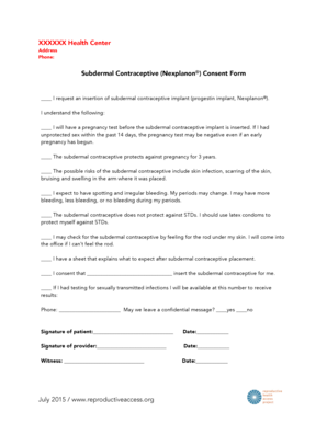 Subdermal Contraceptive Consent Form