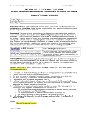 Export License Exception BAG Certification