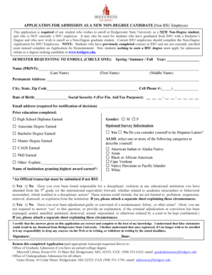 Application for Admission as a New Non-Degree Candidate