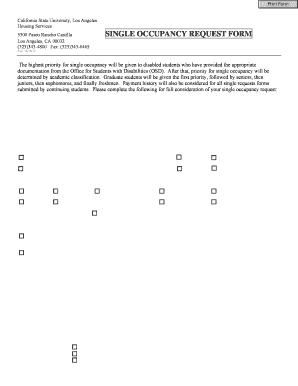 California State University Single Occupancy Request Form