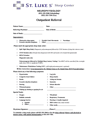 Outpatient Sleep Study Referral Form
