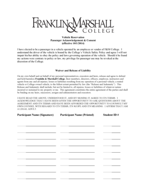 Vehicle Reservation Passenger Consent and Waiver