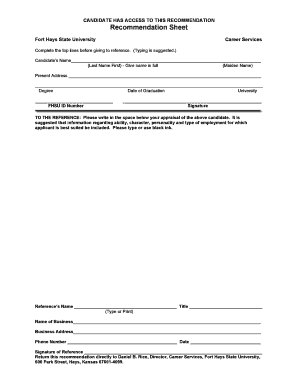 Recommendation Sheet