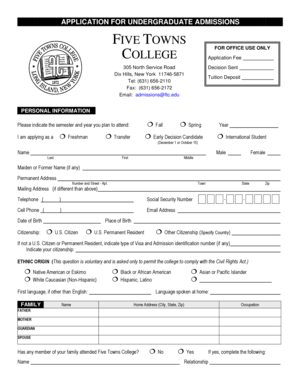 Five Towns College Undergraduate Admission Application