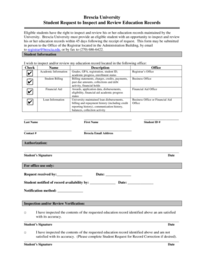 Student Request to Inspect and Review Education Records