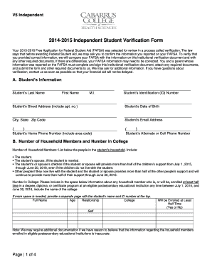 2015-2016 Independent Student Verification Form