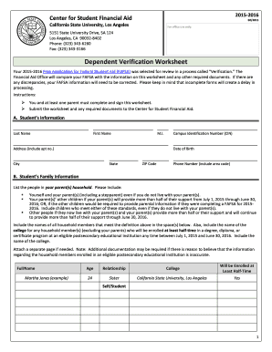 2015-2016 Dependent Verification Worksheet
