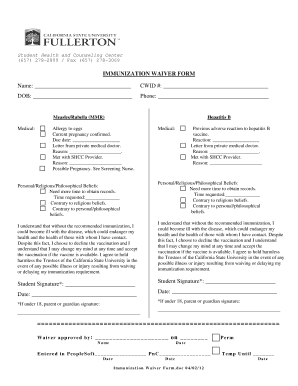 Immunization Waiver Form