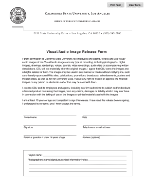 California State University Visual Audio Image Release Form