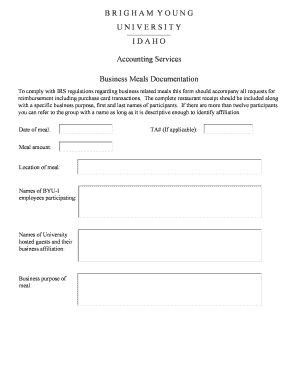 Business Meals Documentation Form