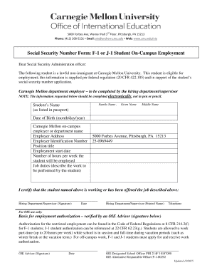 F-1 or J-1 Student On-Campus Employment Form