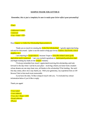 Scholarship Thank You Letter Template