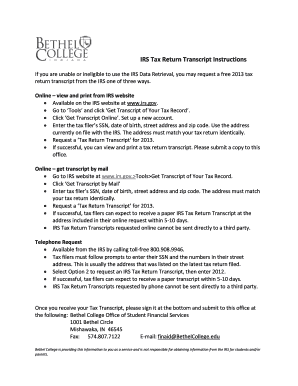 IRS Tax Return Transcript Request Instructions